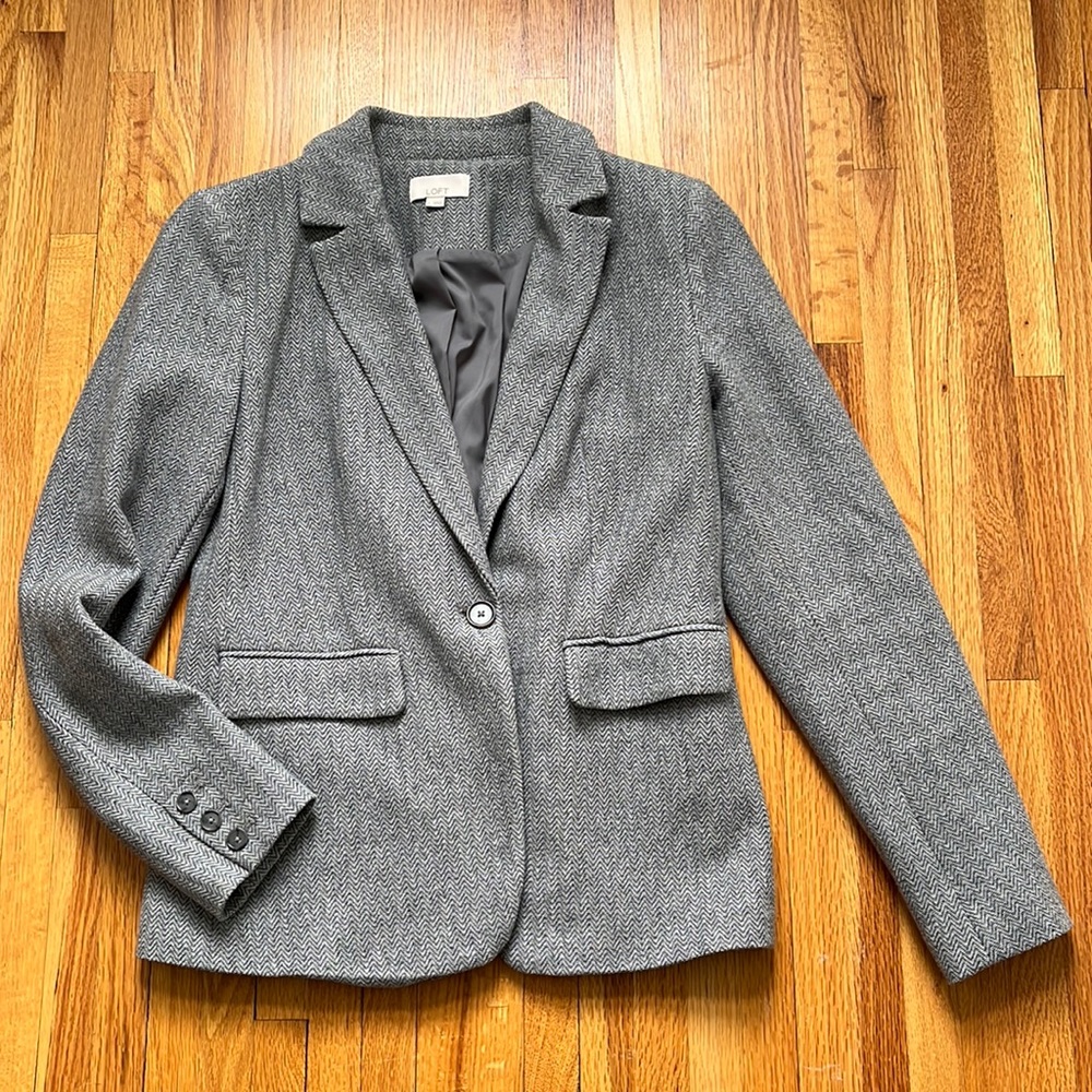Grey herringbone blazer from Anne Taylor Loft